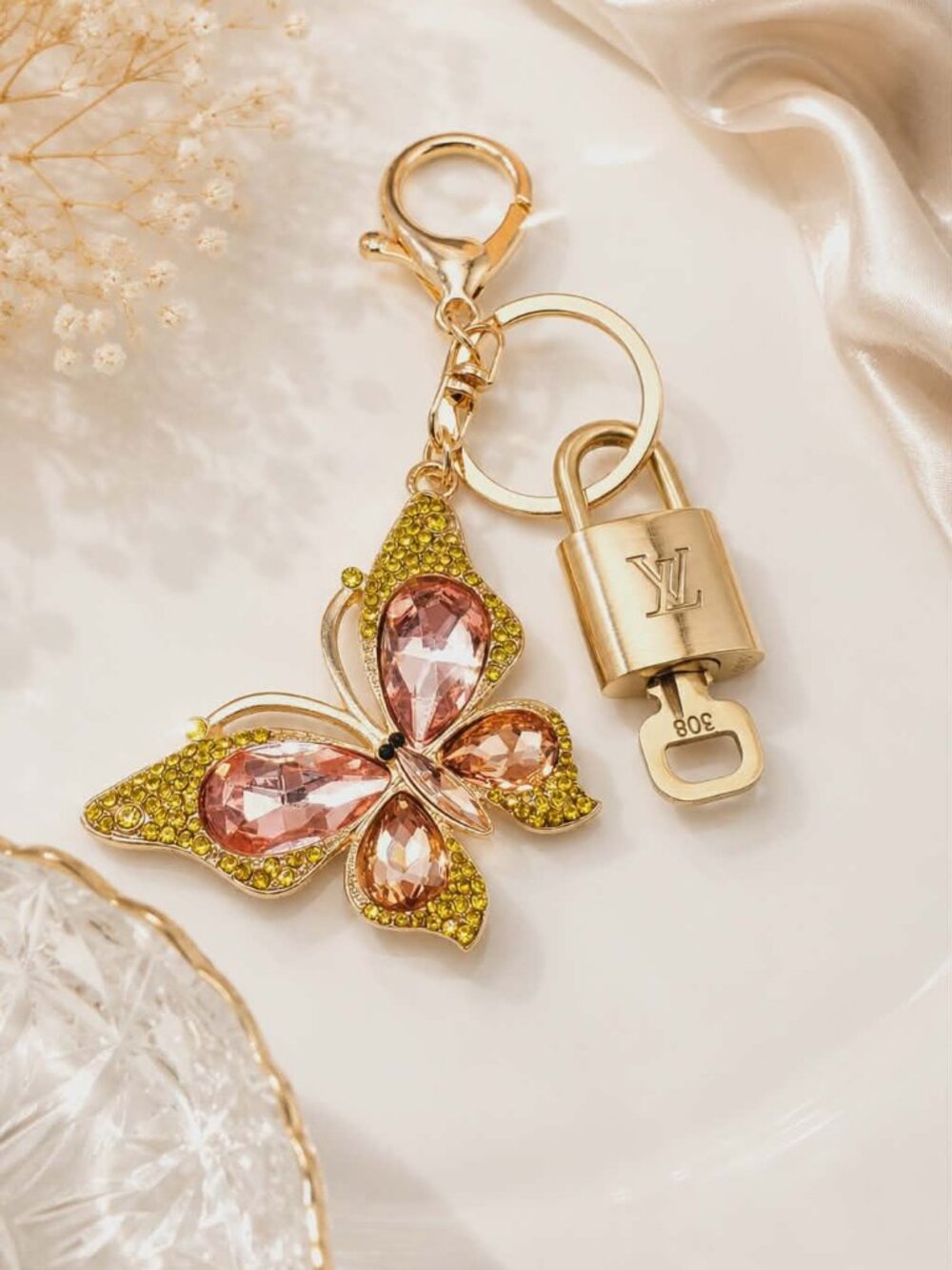 Authentic Louis Vuitton Gold Lock & Key 🔑Unbranded Butterfly Keychain Charm